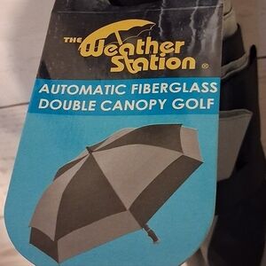 The Weather Station Automatic Fiberglass Double Canopy Golf Umbrella Black, Gray